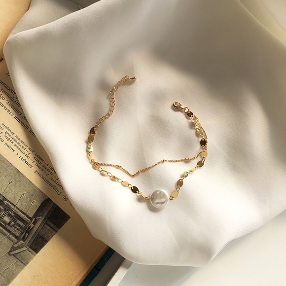 Simple Creative Double chain pearl bracelet, Gold Chain Minimalist-Dainty - Picture 4 of 7